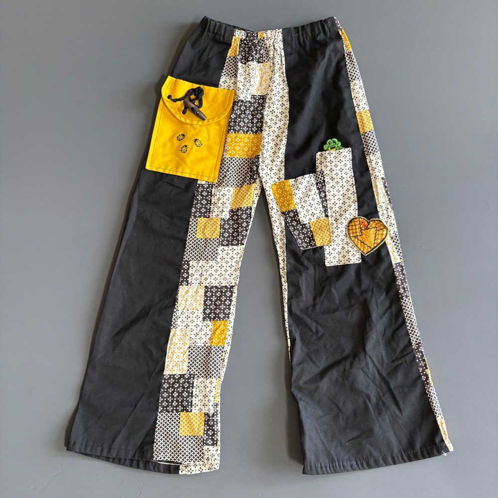 Vintage 1970s Handmade Patchwork Bell Bottom Pants | Sz 0 | Very Rare Folk Art